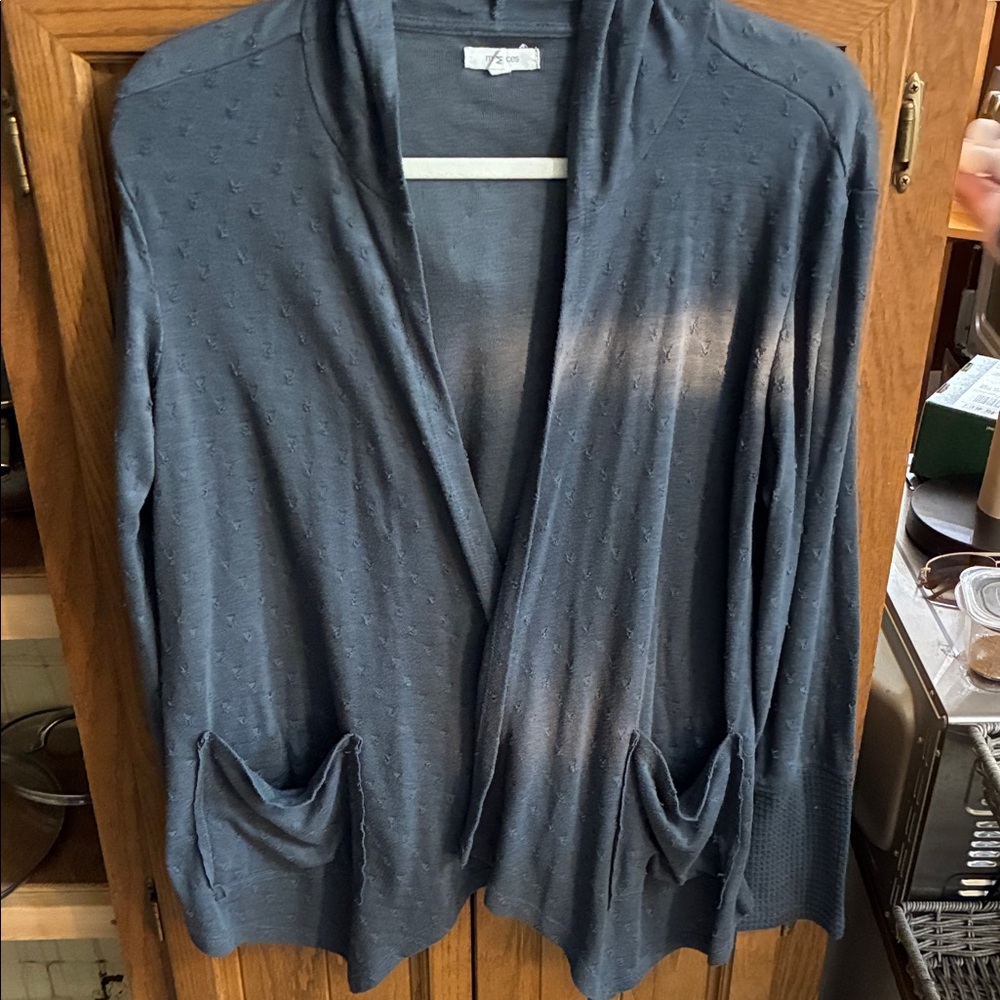 Maurices Charcoal Open-Front Dot-Knit Cardigan